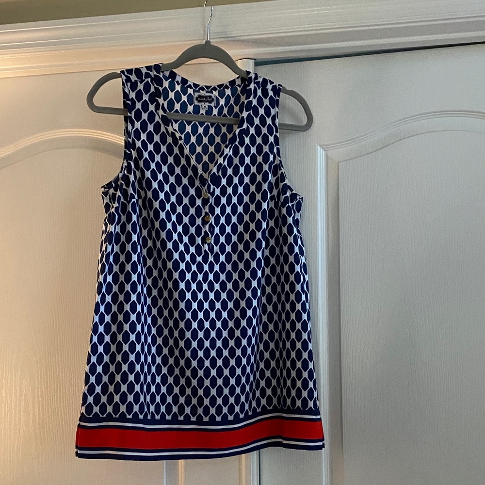 Mud Pie Blue and Red Geometric Sleeveless Blouse